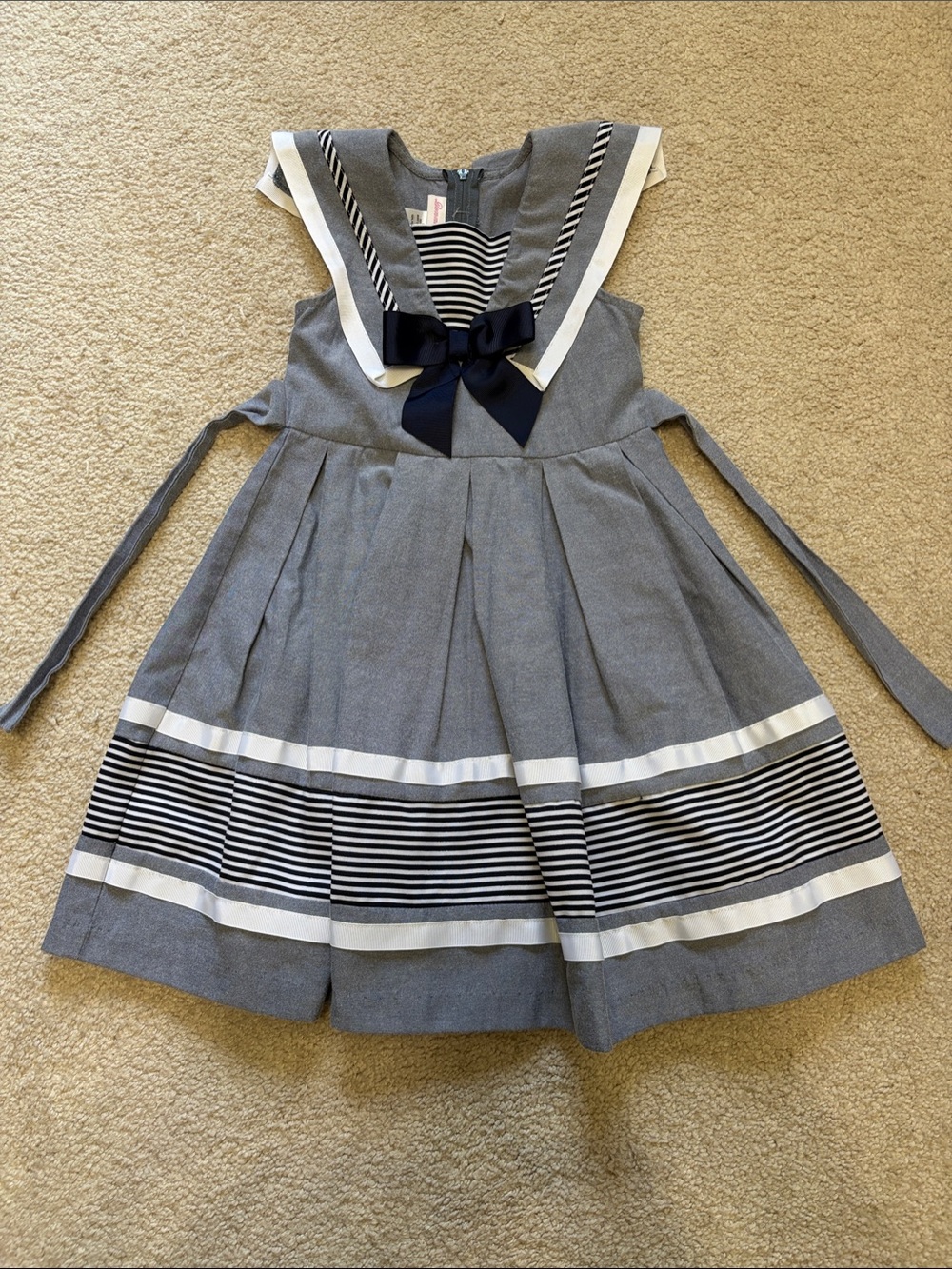 Bonnie Jean Gray Dress with Navy Bow